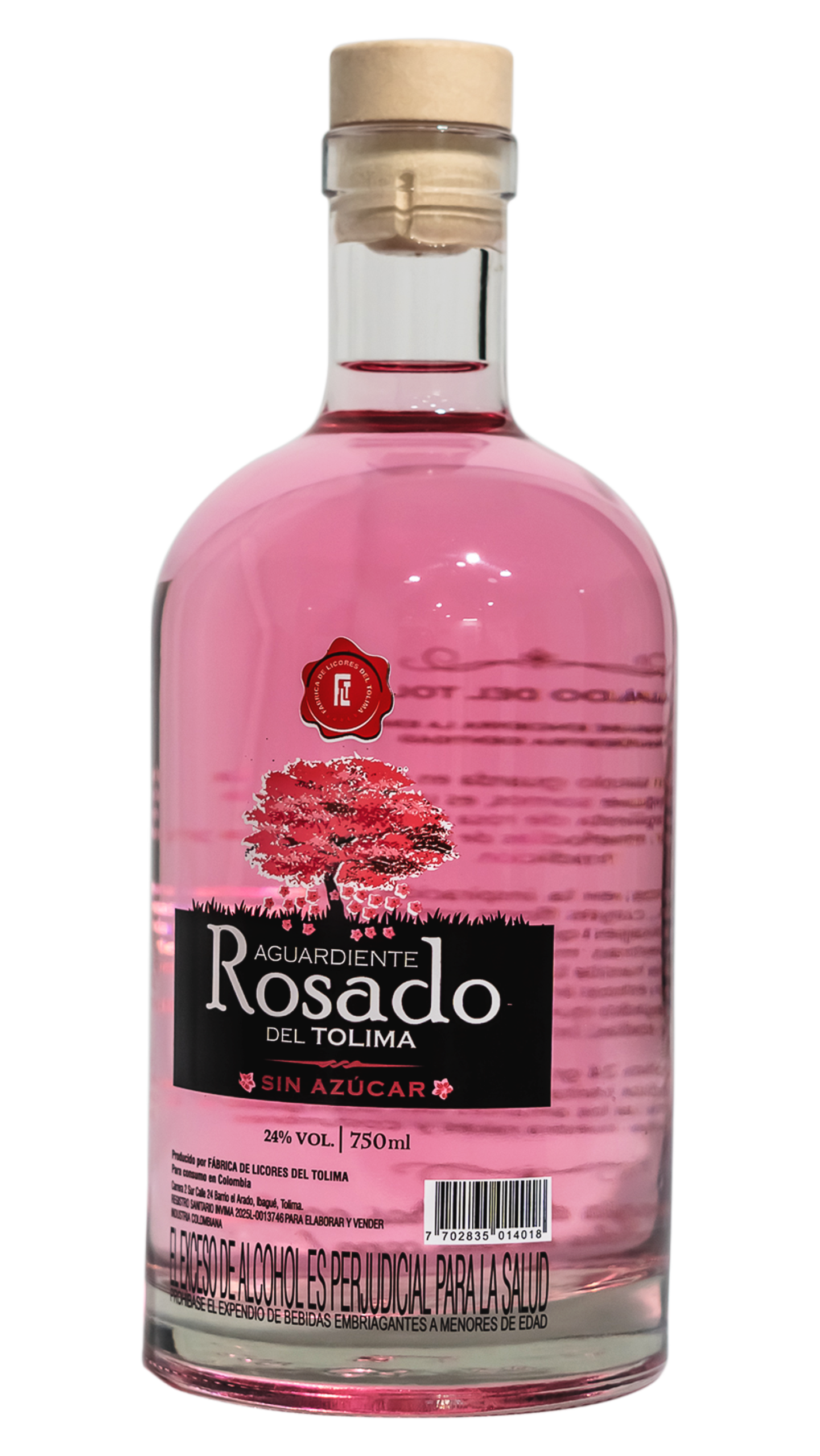 Aguardiente Rosado del Tolima sin azúcar